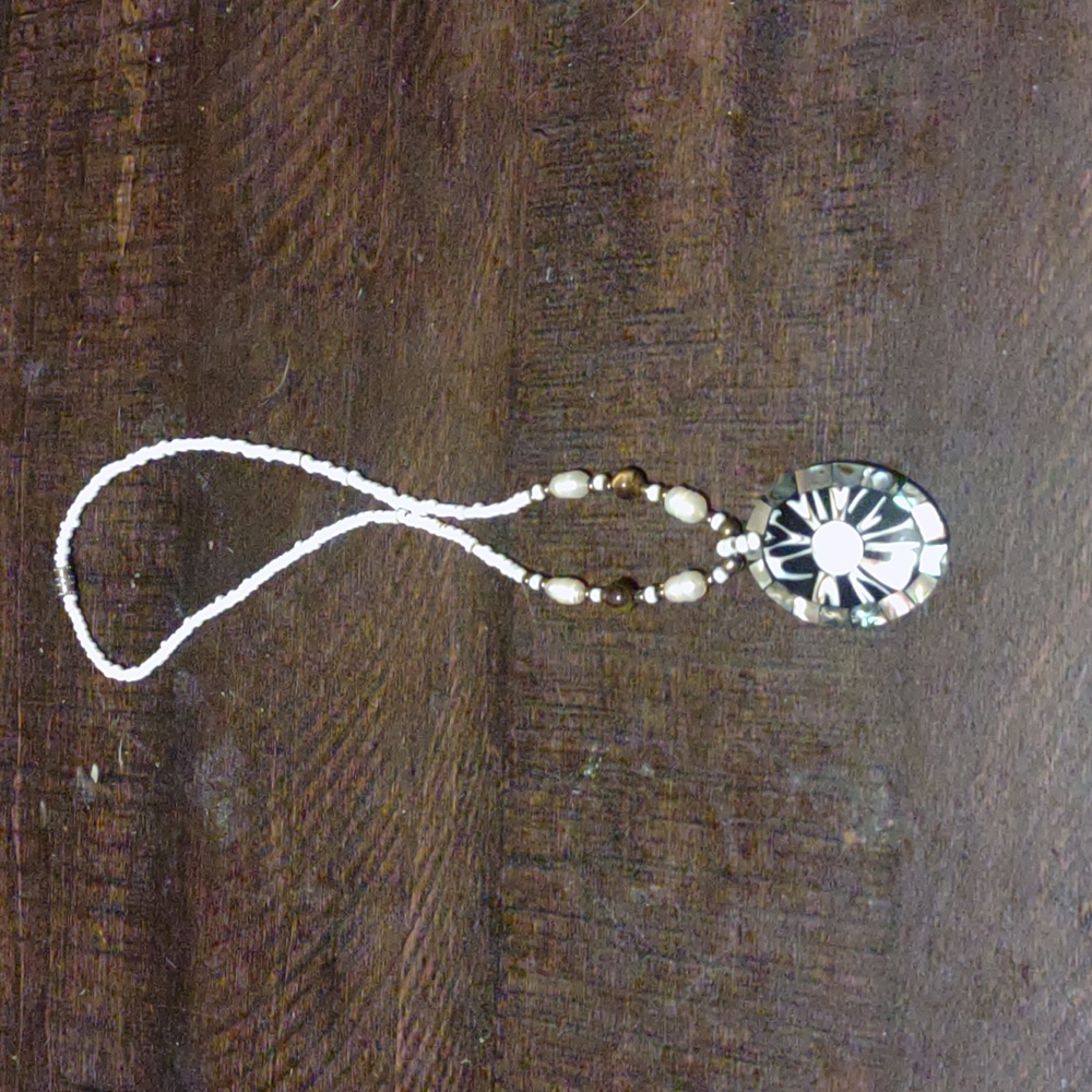 Abalone Shell Mother of Pearl‎ and Shiva Eye Pendent Necklace